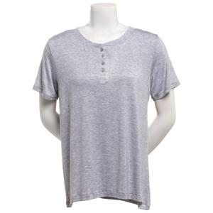 Womens Rene Rofe(R) Short Sleeve Solid V-Neck Henley Pajama Tee