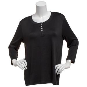 Womens Rene Rofe(R) Rhinestone Buttons Henley Pajama Tee alternate view