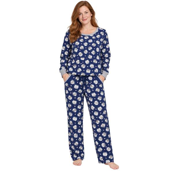 Juniors Plus Pillow Talk Long Sleeve Owls Long Leg Pajama Set