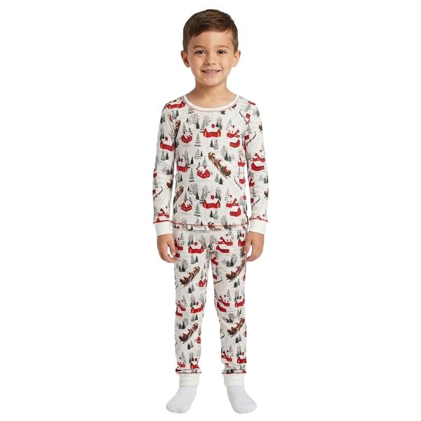 Kid Poppy & Clay Long Sleeve Winter Cottage Scene Pajama Set