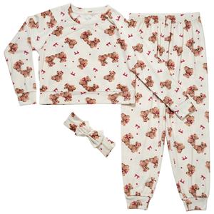 Girls Rene Rofe(R) 3pc. Bear/Bow & Heart Velour Snug Fit Pajama