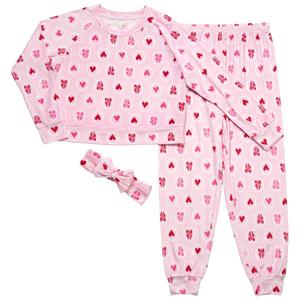 Girls Rene Rofe(R) 3pc. Heart Bow Velour Snug Fit Pajama