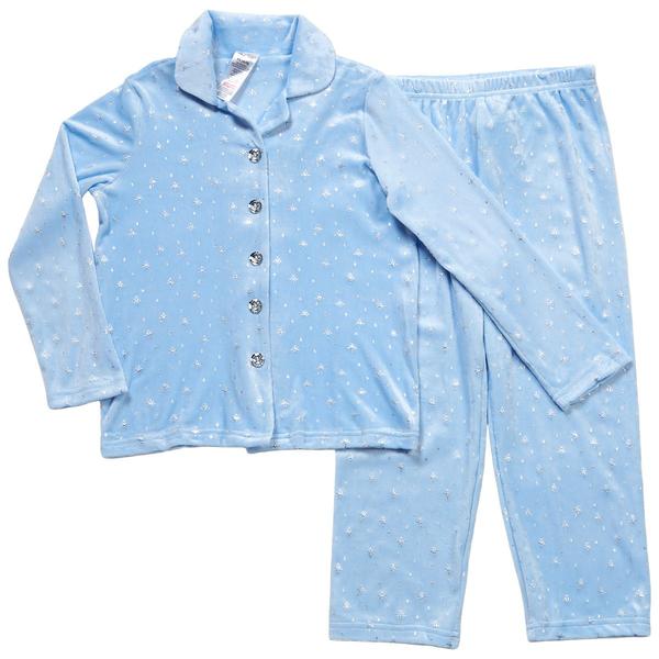Girls (4-6x) Rene Rofe(R) 2pc. Foil Star Velour Pajama Set - Blue