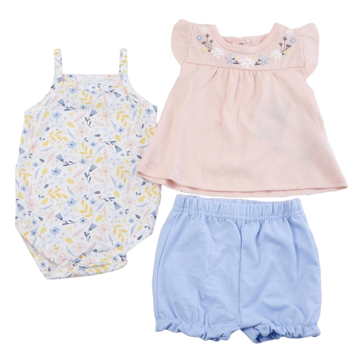 Baby Girl (NB-12M) Always Loved 3pc. Floral Shorts Set