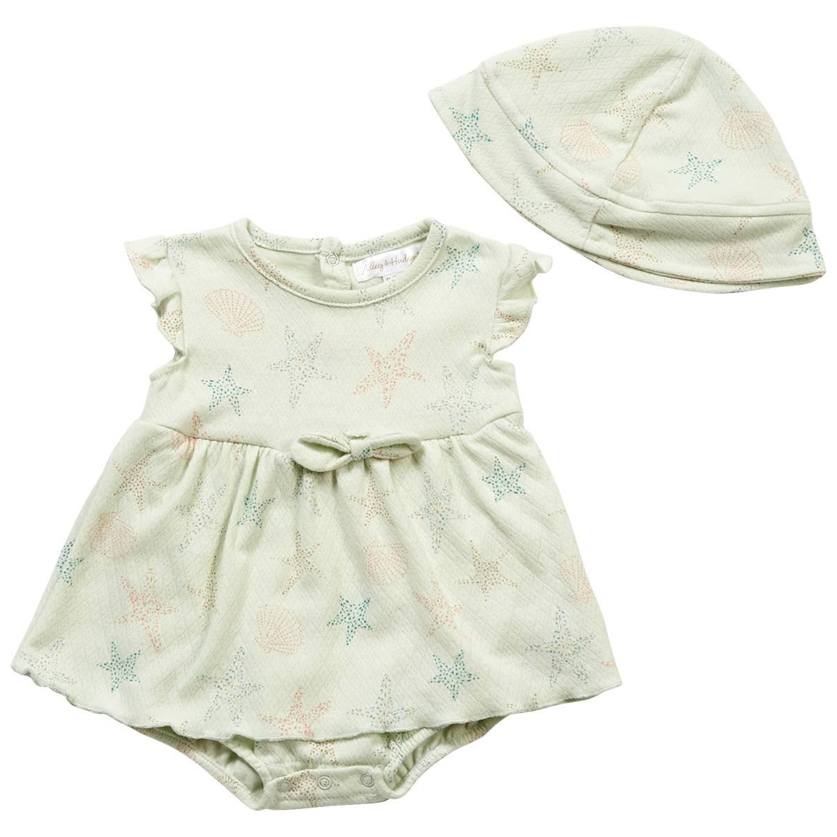 Baby Girl (NB-9M) Adley & Hudson Seashell Bodysuit Sundress w/Hat