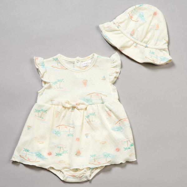 Baby Girl (NB-9M) Adley & Hudson(R) Island Bodysuit Sundress w/ Hat