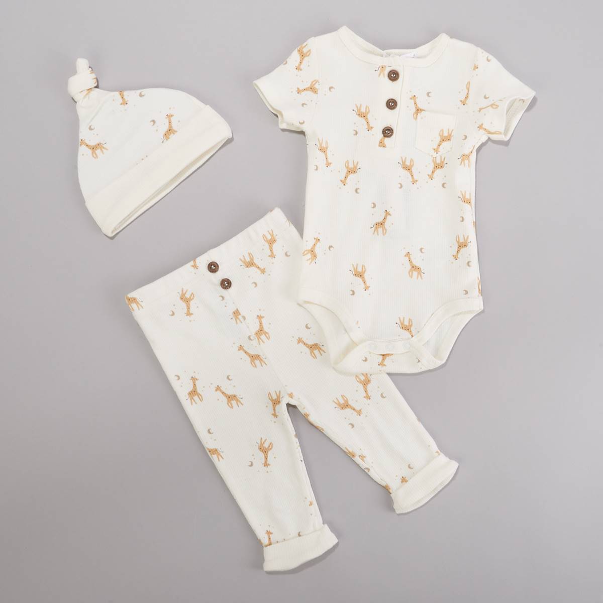 Baby Boy (NB-9M) Emily & Oliver(R) 3pc. Giraffe Rib-Knit Set