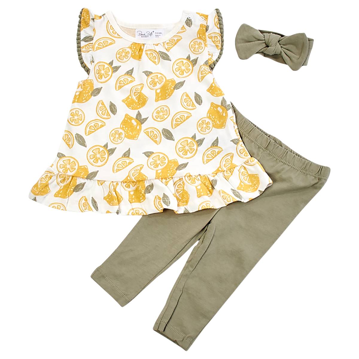 Baby Girl (NB-9M) Rene Rofe(R) 3pc. Lemon Top & Solid Leggings Set