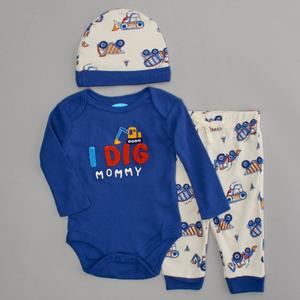 Baby Boy (NB-9M) bon bebe(R) 3pc. I Dig Mommy Bodysuit & Pants Set