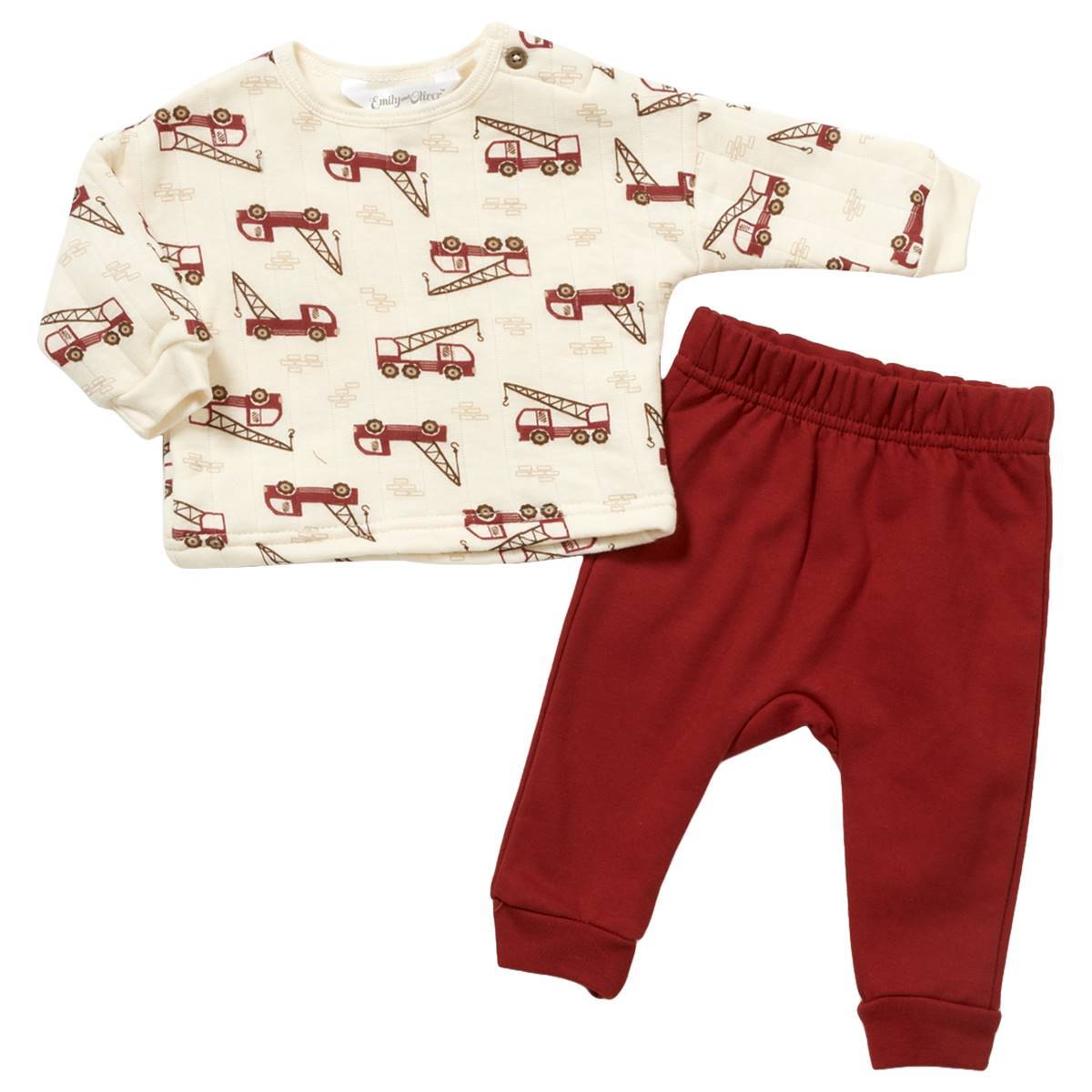 Baby Boy (NB-9M) Emily & Oliver 2pc. Trucks Quilted Joggers Set