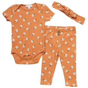 Baby Girl (NB-9M) Emily & Oliver(R) 3pc. Daisy Rib Bodysuit Set