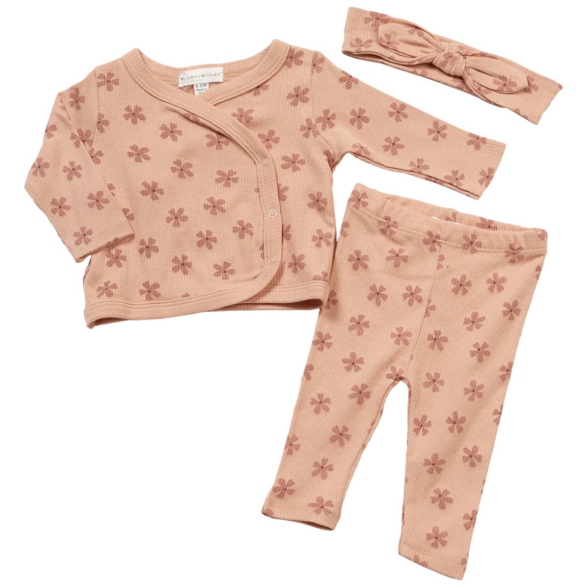 Baby Girl (NB-9M) Willow & Whimsy(R) 3pc. Floral Wrap Top Set & Hat