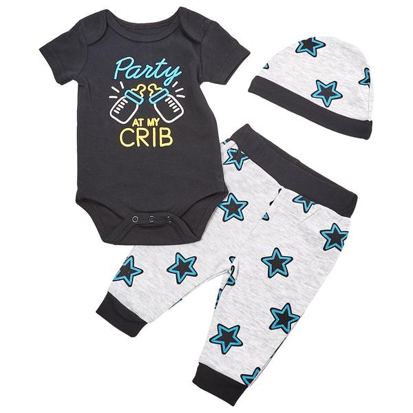 Baby Boy (NB-9M) bon bebe(R) Party Bodysuit & Pants Set with Hat