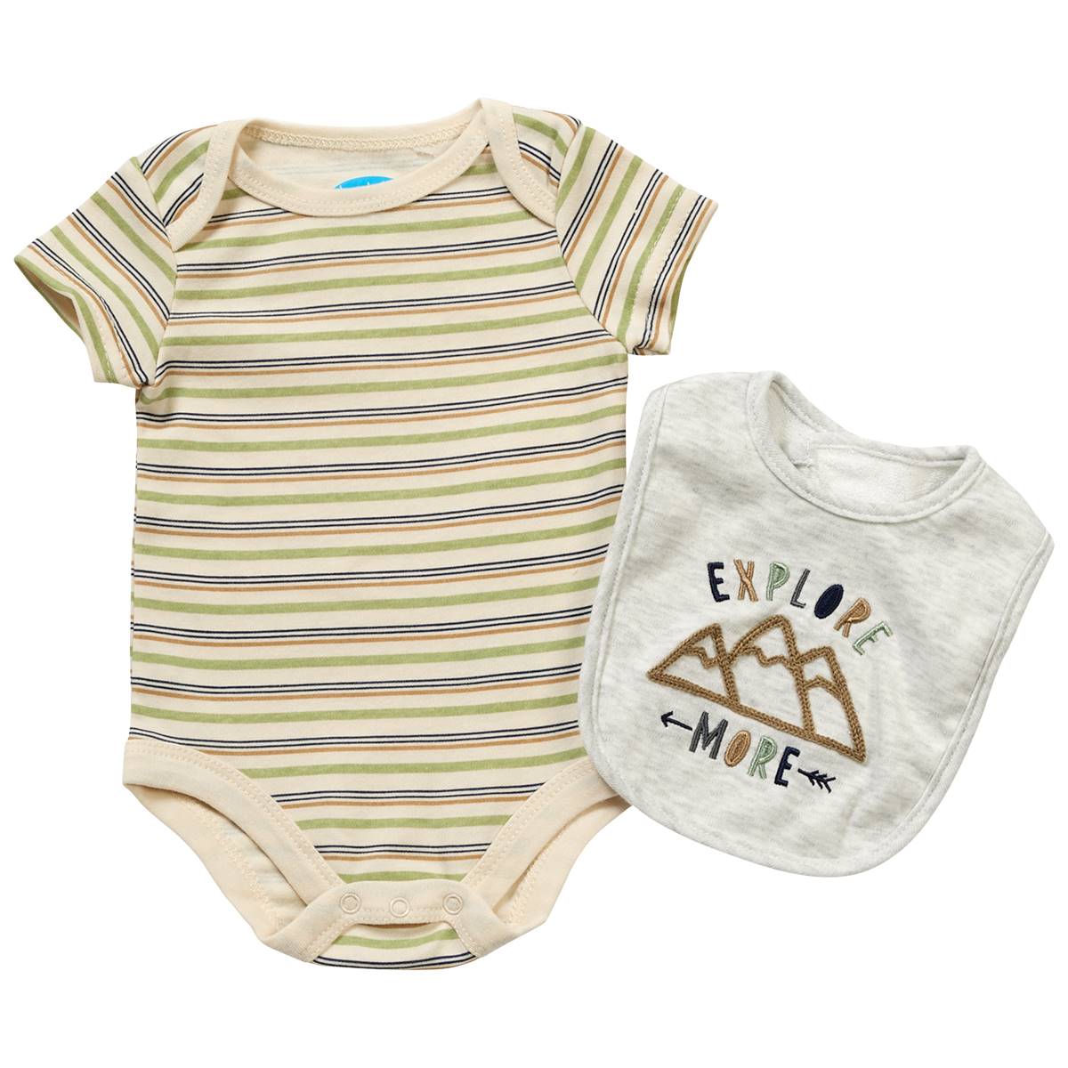 Baby Boy (NB-9M) bon bebe(R) Explore Stripe Bodysuit & Bib