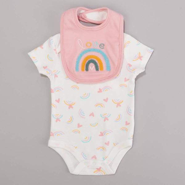 Baby Girl (NB-9M) bon bebe(R) Love Rainbow Hearts Bodysuit & Bib