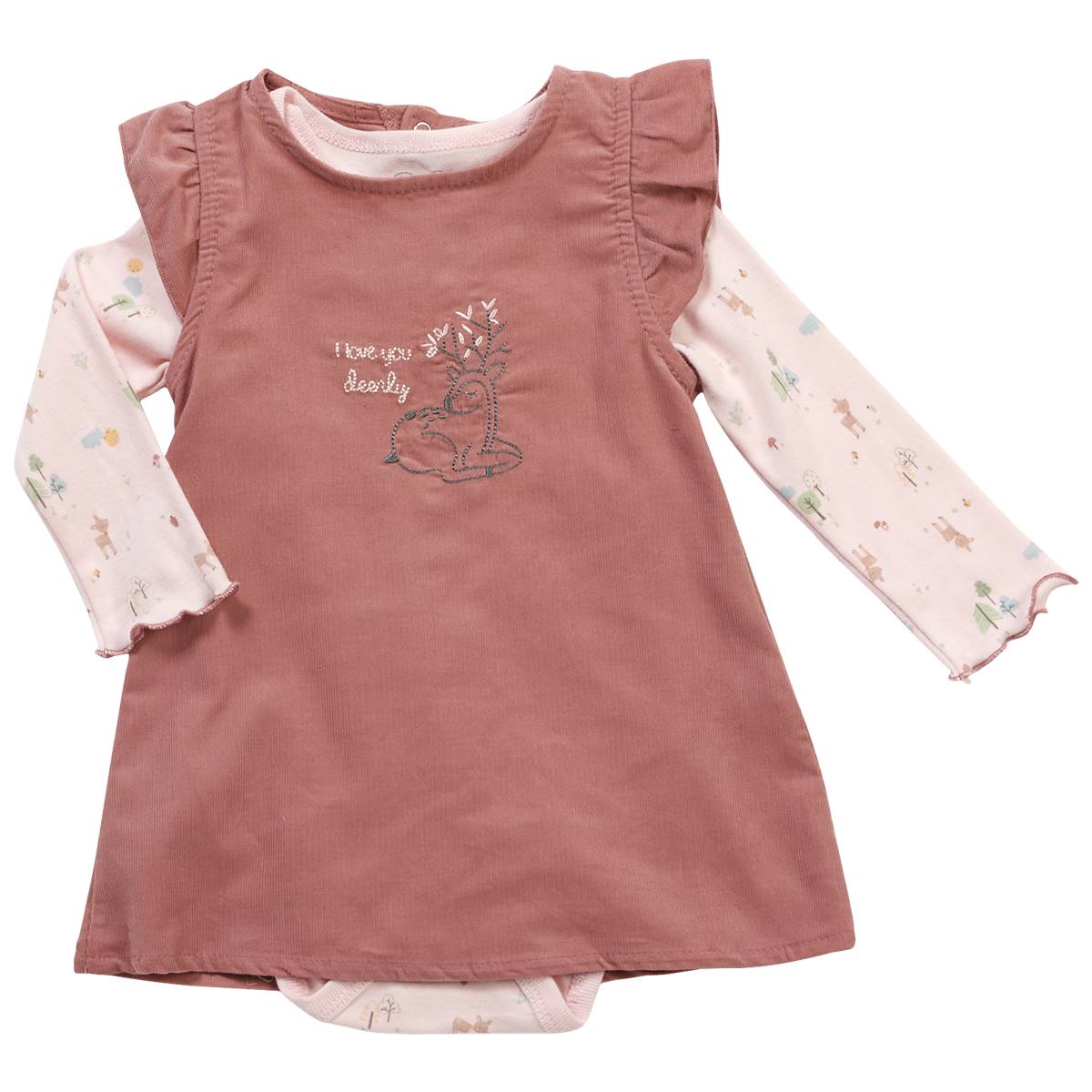 Baby Girl (NB-9M) Rene Rofe(R) Deer Corduroy Dress & Bodysuit Set