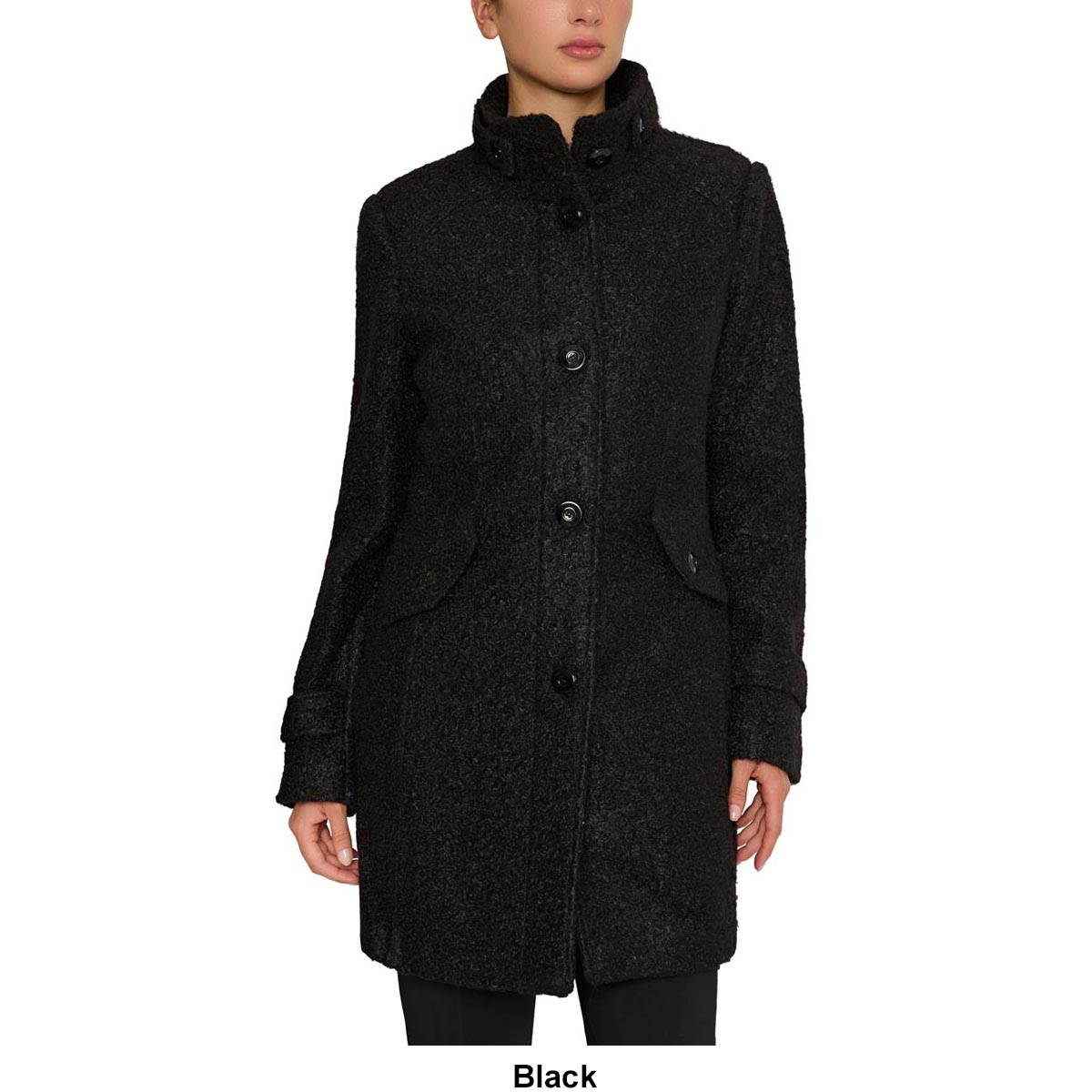 Womens Maralyn & Me Single Breasted Boucle Faux Wool Coat