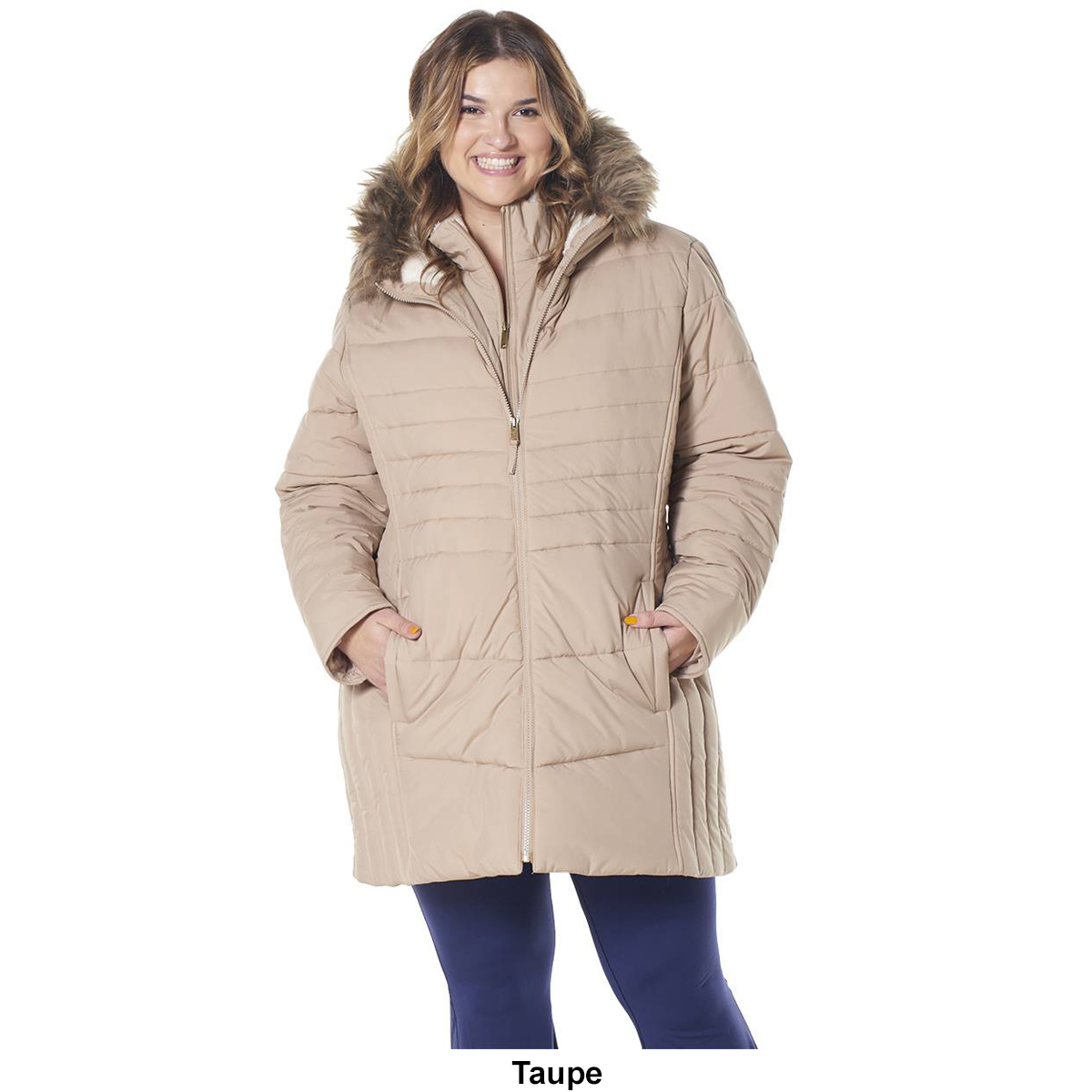 Plus Size Maralyn & Me Long Puffer Coat W/Vestee & Hood