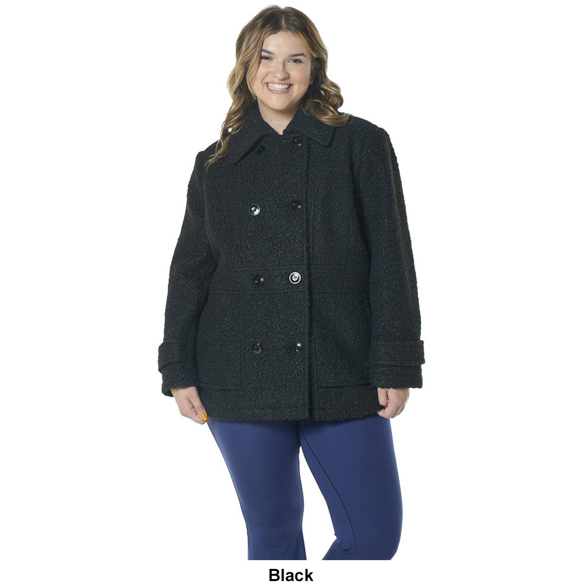Plus Size Maralyn & Me Double Breasted Faux Wool Boucle Coat