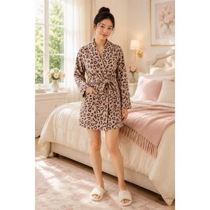 Womens Sincerely Jules Long Sleeve Cheetah Knit Robe