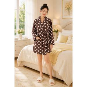 Womens Sincerely Jules Long Sleeve Polka Dot Knit Robe