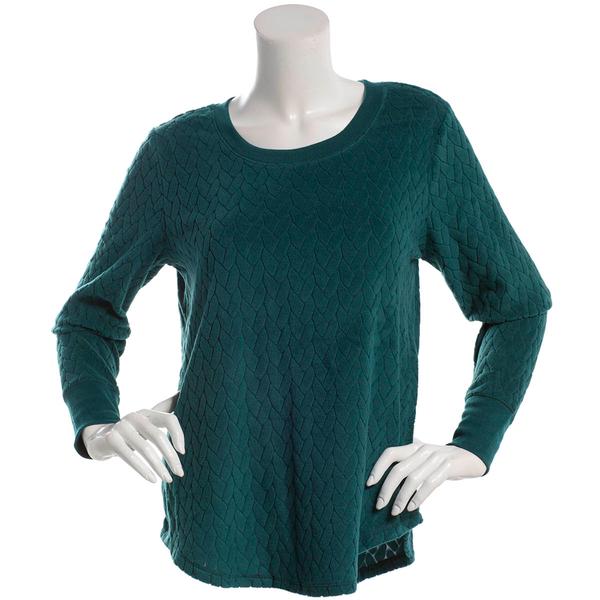 Womens Jaclyn Long Sleeve Solid Cable Crew Neck Pajama Top