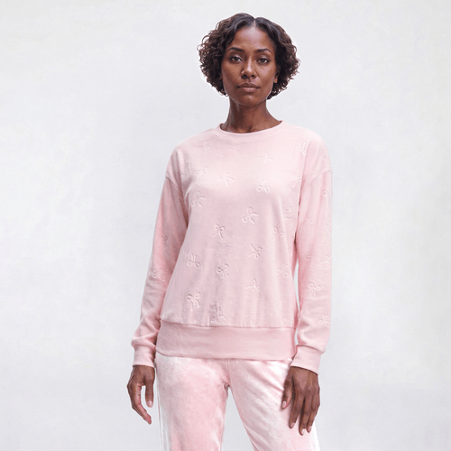 Womens Jaclyn Bows Embossed Rib Velour Pajama Top