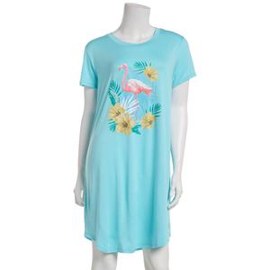 Womens Jaclyn Short Sleeve Flamingo Hibiscus Nightshirt alternate view