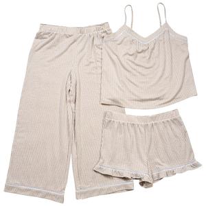 Womens Jaclyn 3pc.Seersucker Stripe Cami/Shorts/Pants Pajama Set