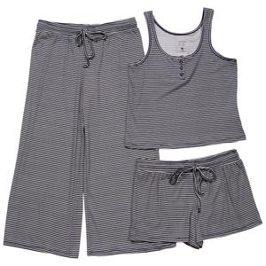 Womens Jaclyn 3pc. Wonder Rib Stripe Henley Tank Top Pajama Set