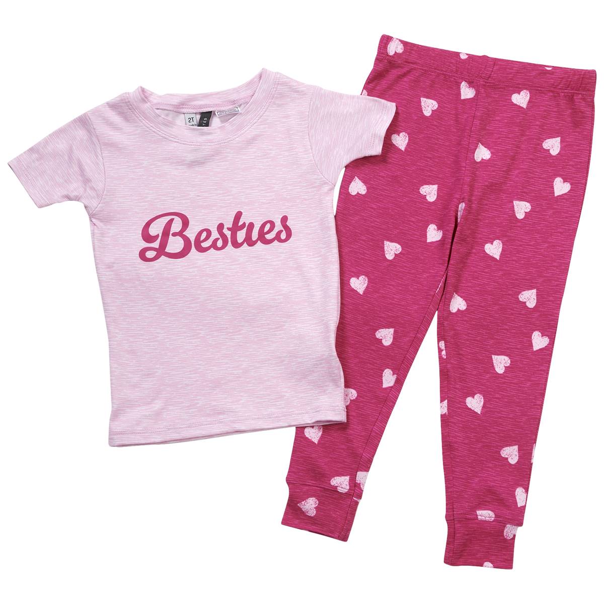 Girls (4-6x) Jaclyn Short Sleeve Besties Hearts Jogger Pajama Set