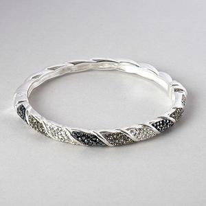 Silver Plated Brass Black Crystal Bangle Bracelet