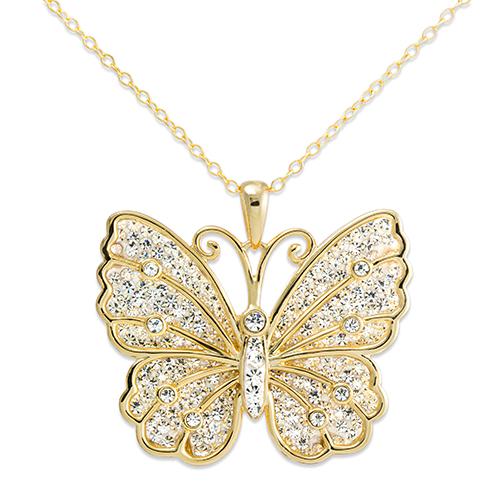 Plated Sterling Silver Crystal Butterfly Pendant Necklace