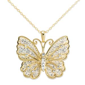 Plated Sterling Silver Crystal Butterfly Pendant Necklace