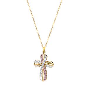 Yellow Plated Sterling Silver Crystal Cross Pendant