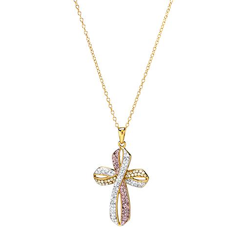 Yellow Plated Sterling Silver Crystal Cross Pendant