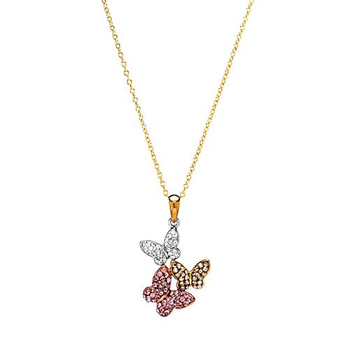 Yellow Plated Sterling Silver Butterfly Crystal Pendant
