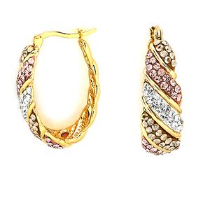 Yellow Plated Sterling Silver Crystal Hoop Earrings