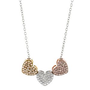Sterling Silver Tri-Color Crystal Hearts Necklace