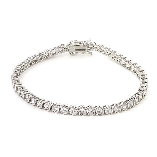 Splendere Sterling Silver Baguette CZ Bracelet