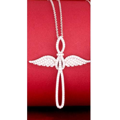 Splendere Cubic Zirconia Angel Wing & Cross Pendant Necklace