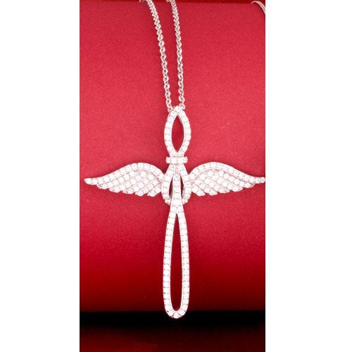 Splendere CZ Angel Wing & Cross Pendant Necklace