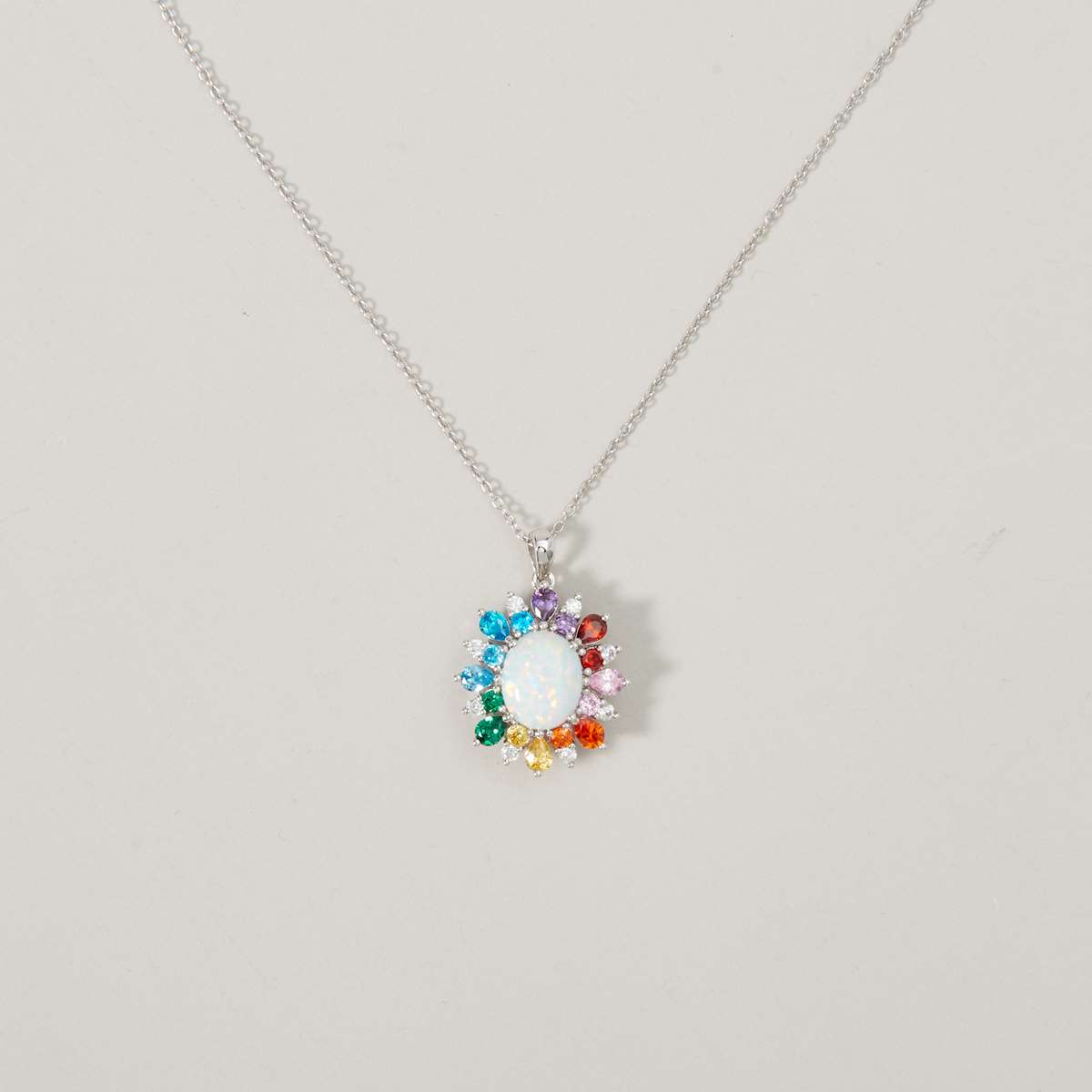 Splendere Rainbow Created Opal & CZ Necklace