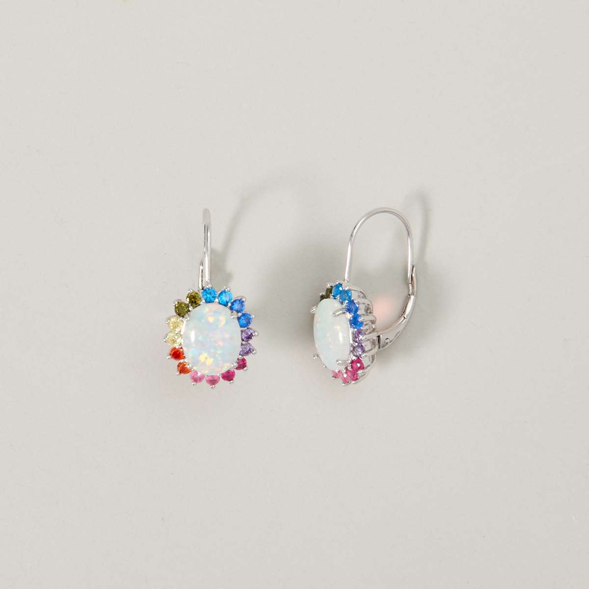 Splendere Rainbow Created Opal & CZ Earrings