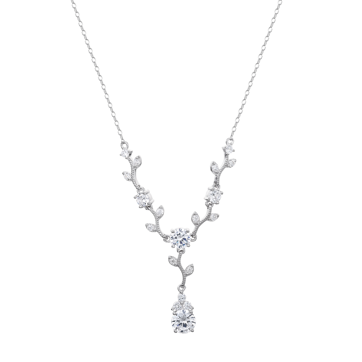 Splendere Sterling Silver CZ Twig Y-Necklace