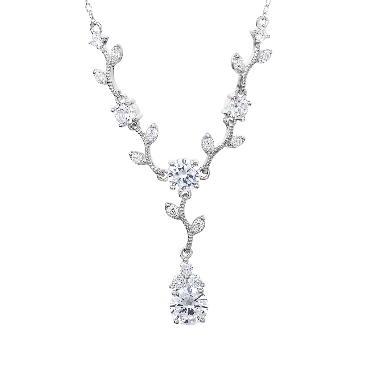 Splendere Sterling Silver CZ Twig Y-Necklace