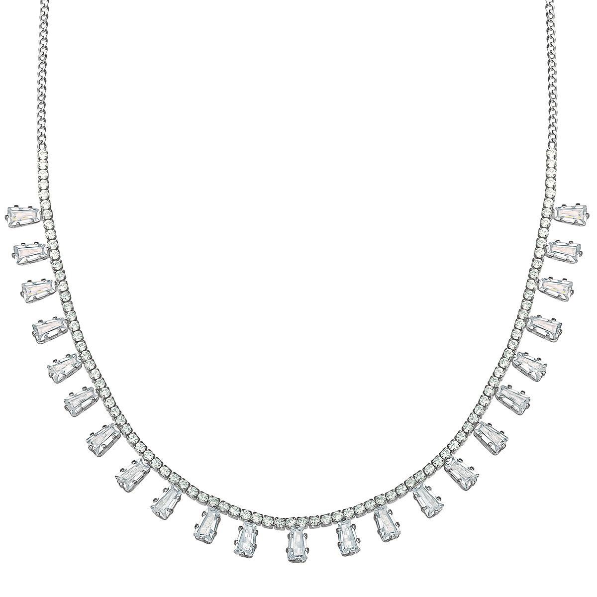 Splendere Sterling Silver CZ Baguette Bib Necklace