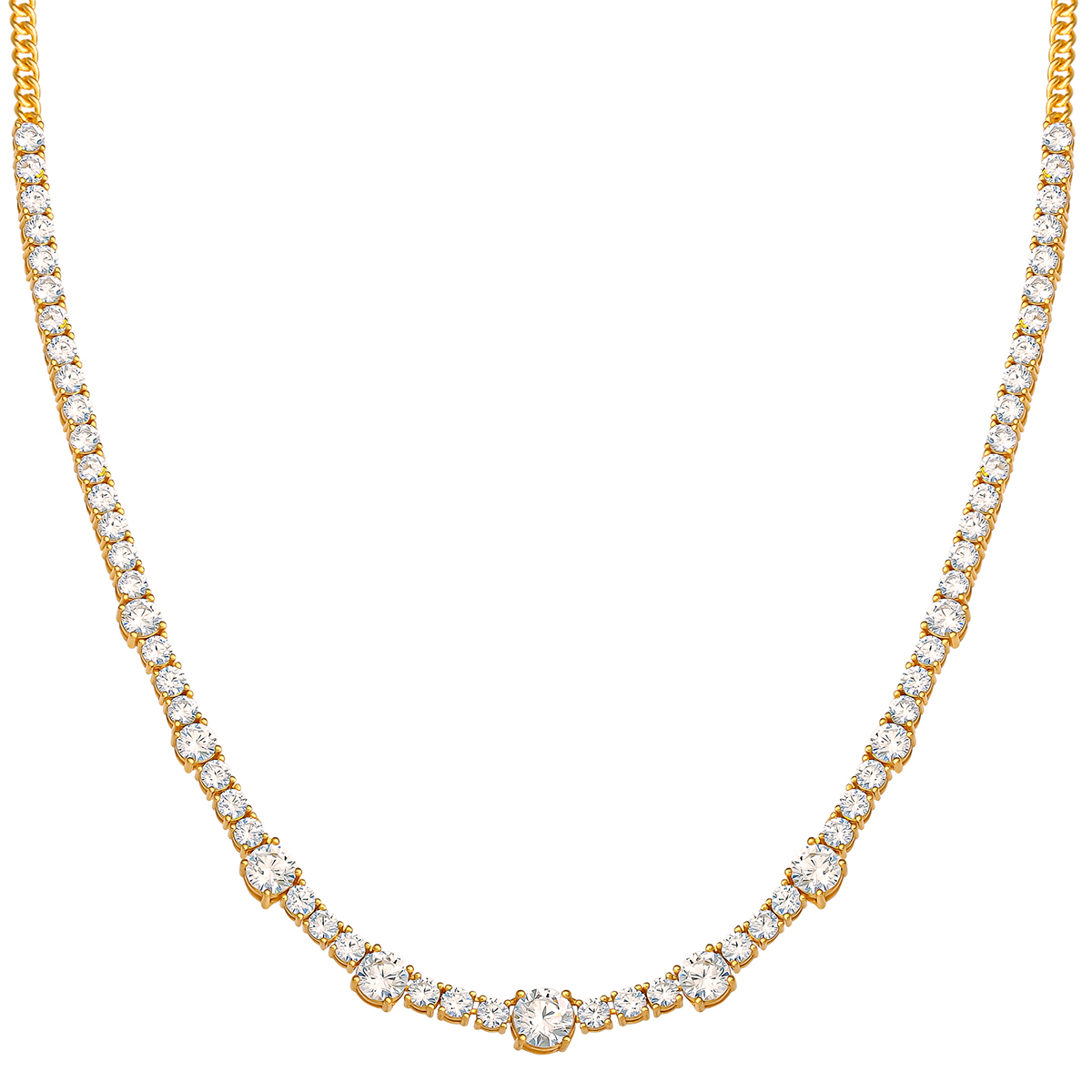 Splendere Gold Plated Half Tennis Necklace