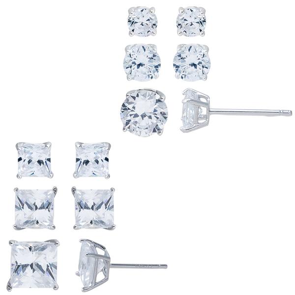 Splendere 6pr. Sterling Silver CZ Stud Earrings Set