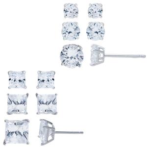 Splendere 6pr. Sterling Silver CZ Stud Earrings Set